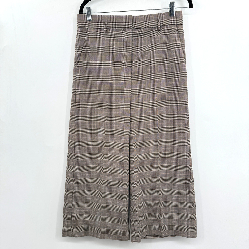 Ann Taylor Glen Plaid Wide Leg Crop Dress Pants Sz 4 Brown Office Corporate